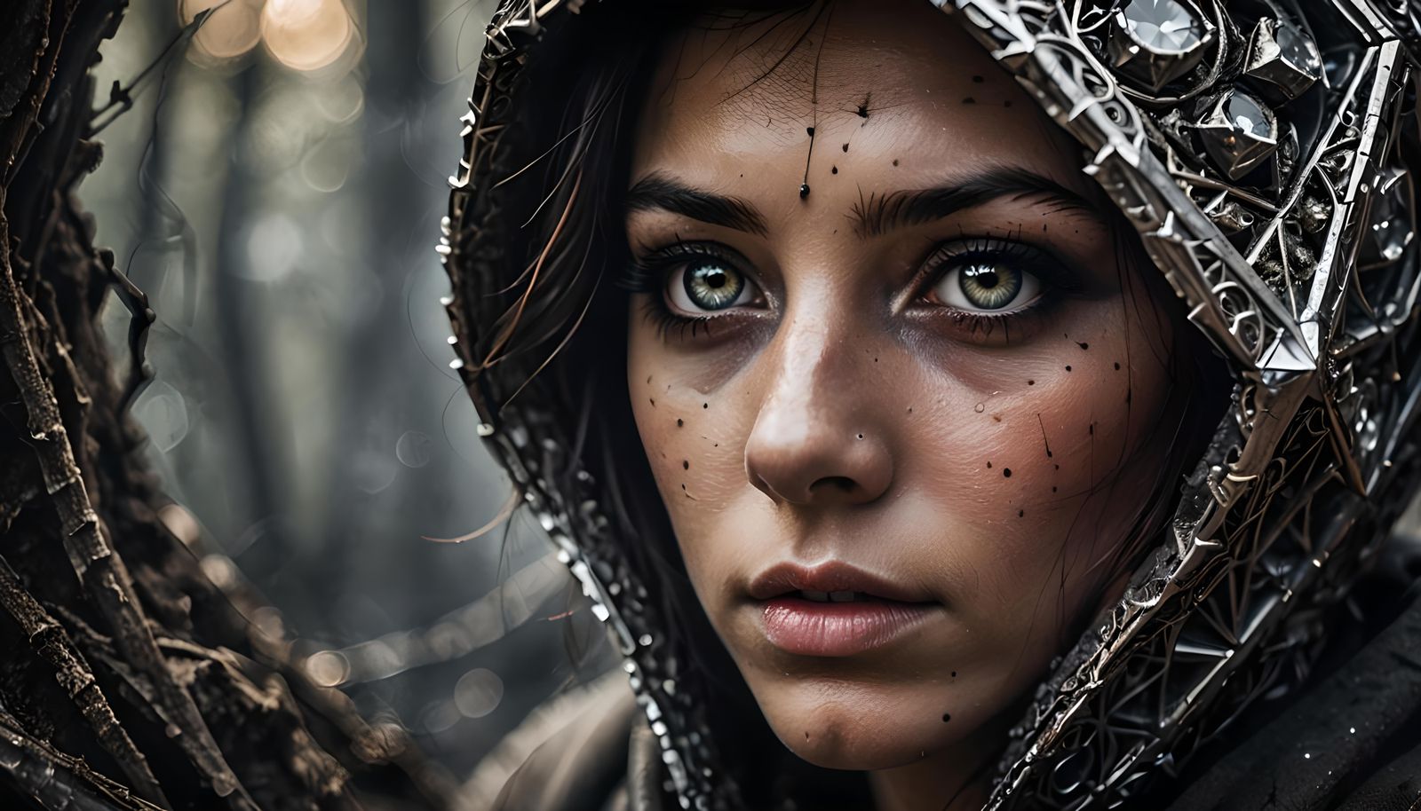 Diamond Eyes in Smoky Void: Hyperrealistic Close-Up