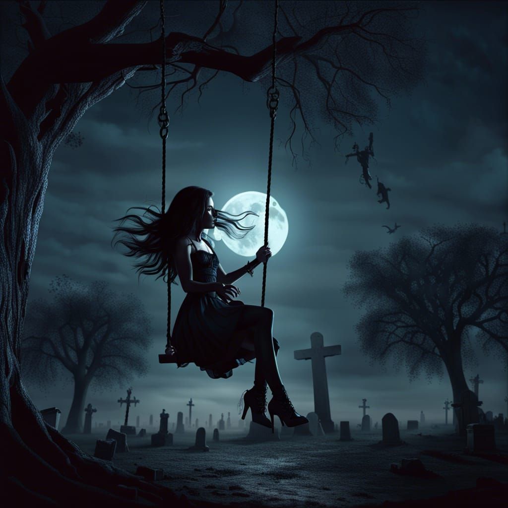 Gothic Girl on a Swing, Noir Style