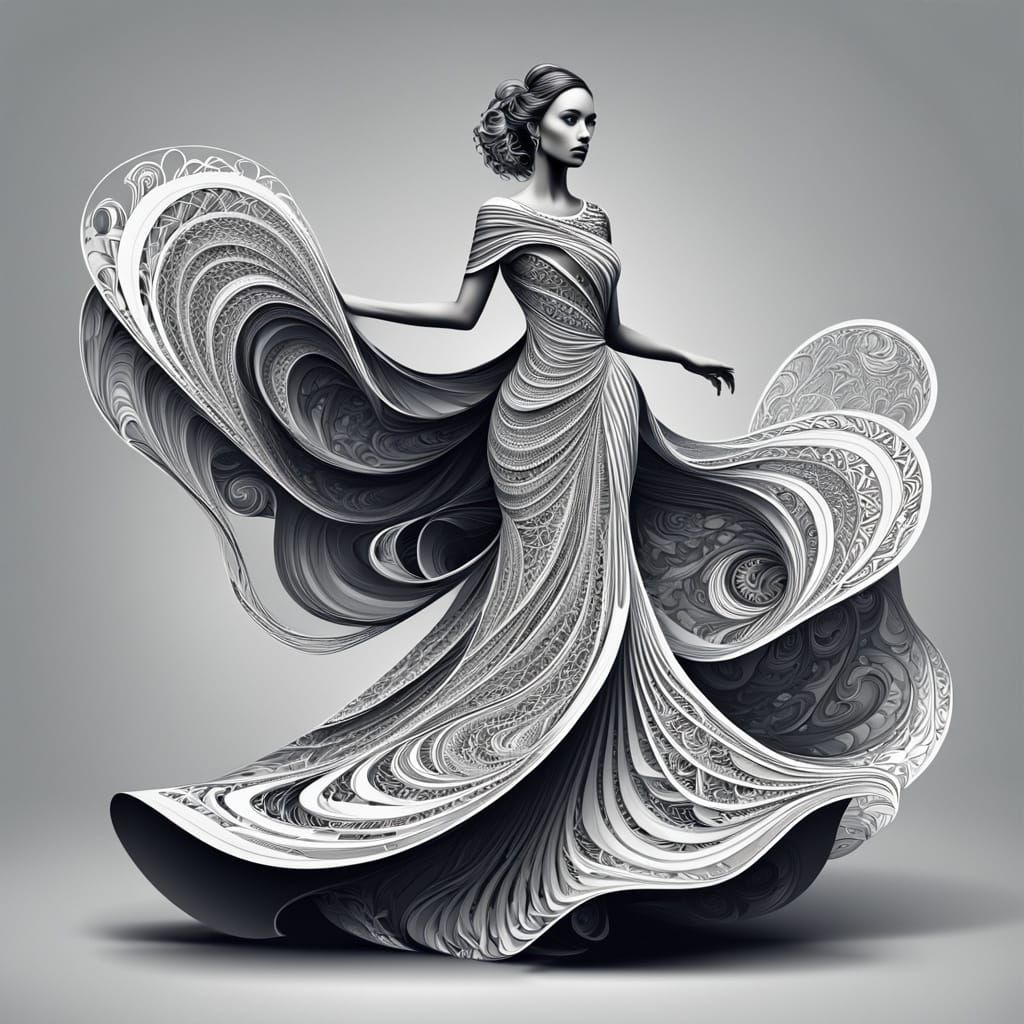 Rhythmic Women in Flowing Dresses with Abstract Elements