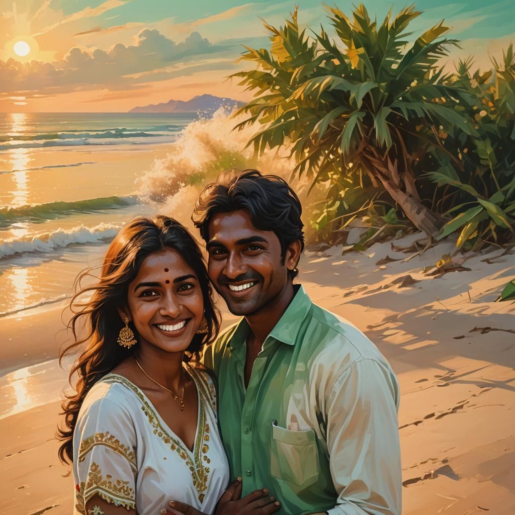 Romantic Indian Couple Portrait at Sunset