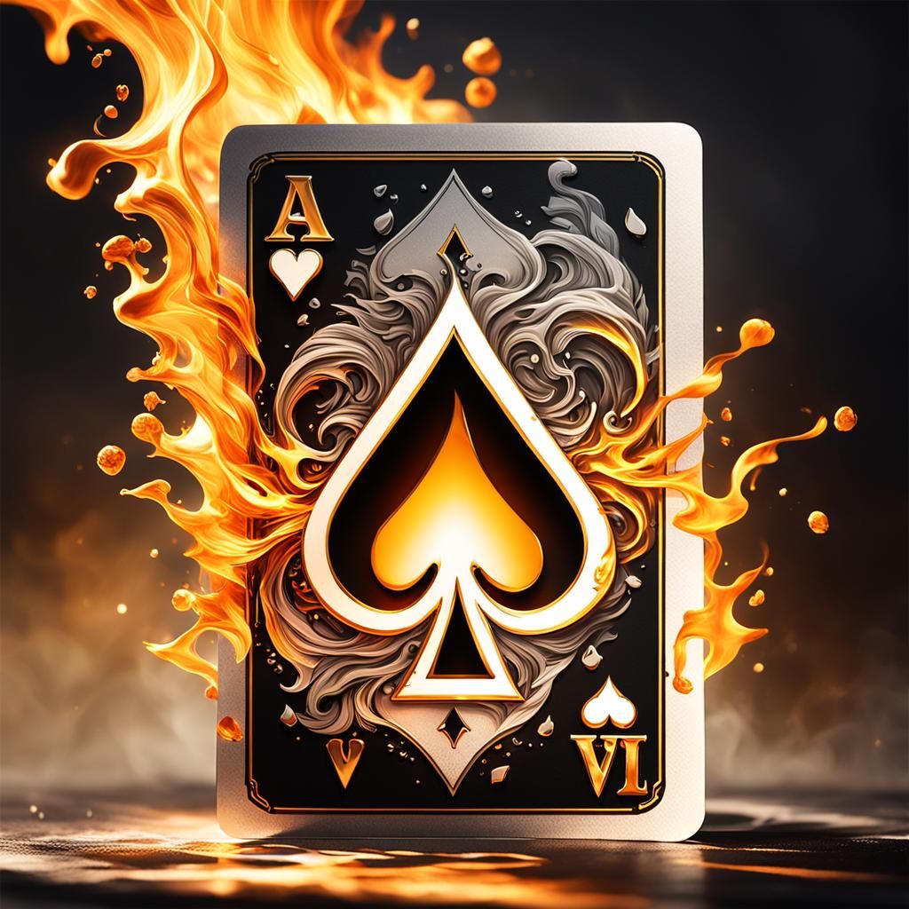 Burning Ace Card in Hyperrealistic Splash Art