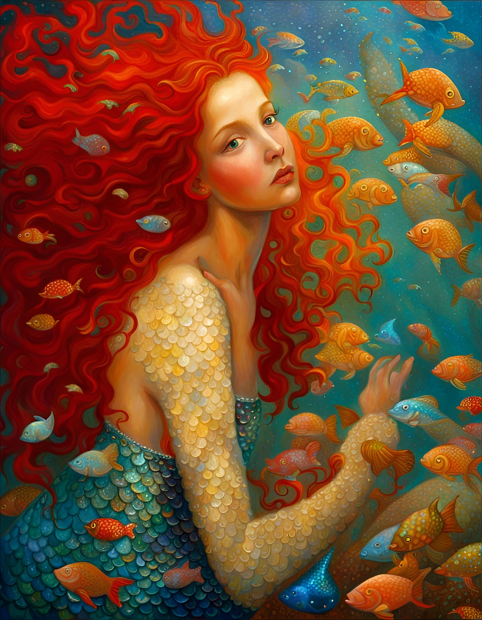 Enchanting Red-Haired Mermaid Illustration
