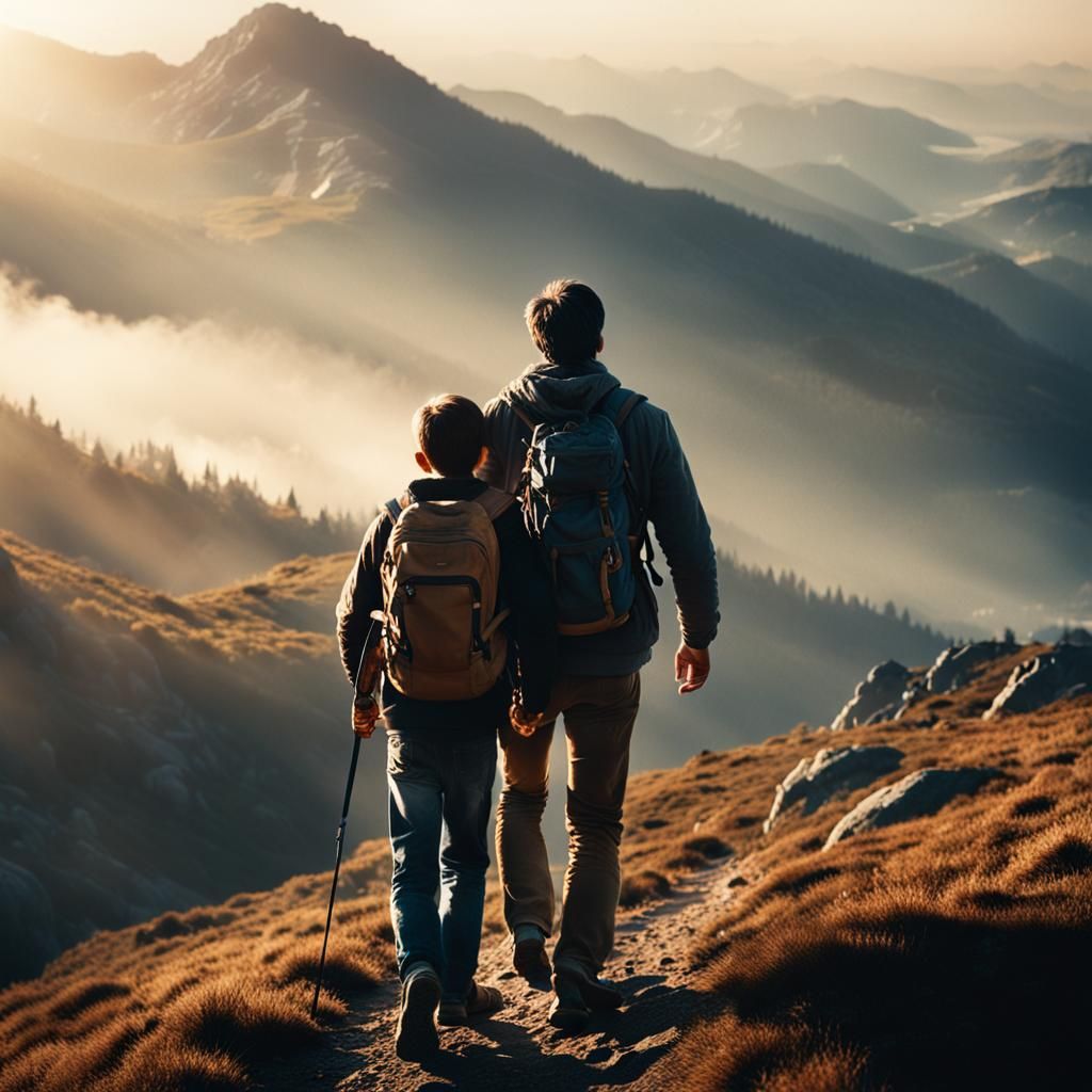 Father and Son Hike at Golden Hour