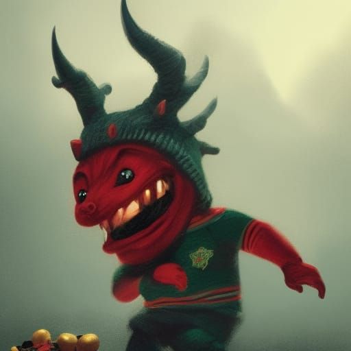 Festive Cartoon Devil Celebrates Christmas: Digital Art