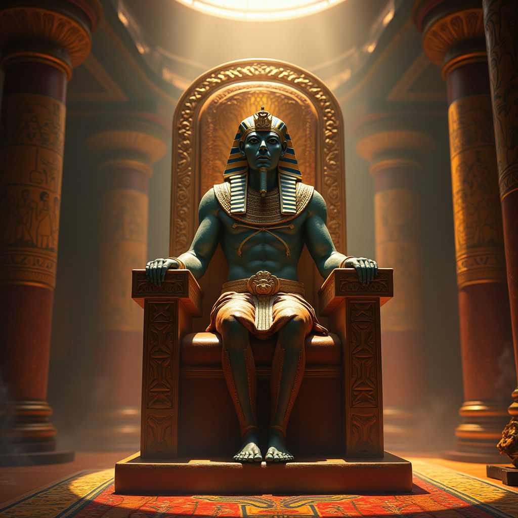 Ancient Egyptian God Ptah Seated in Gilded Throne