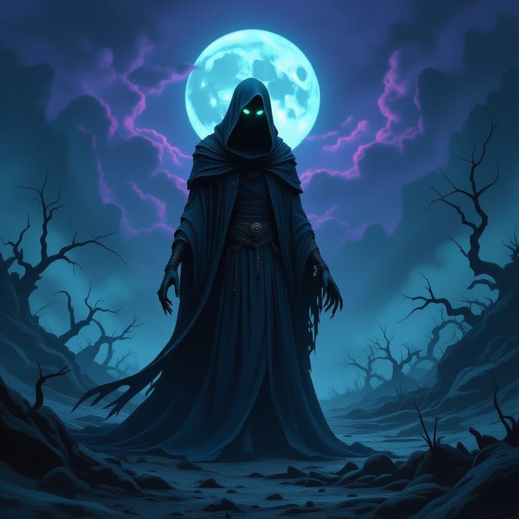 Eerie Figure in Twisted Landscape, Dark Fantasy Art