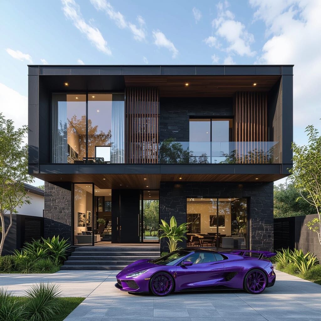 Modern Minimalist House with Black Stone Facade