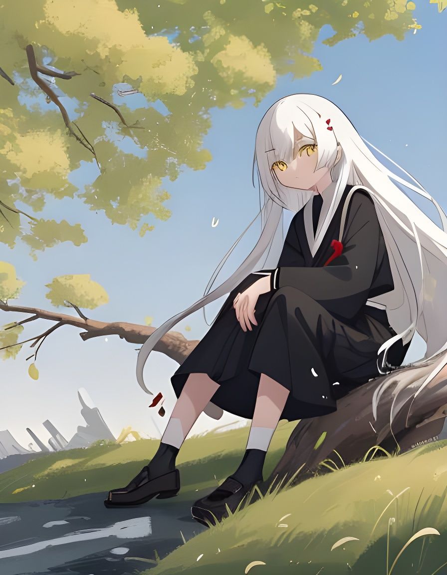 Boy with Crane Under Willow Tree in Anime Style