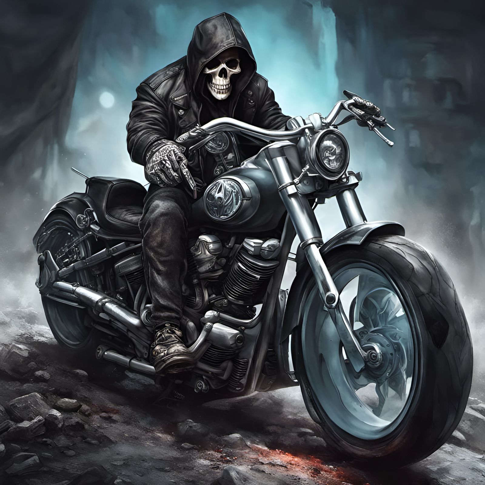 Reaper on Motorbike with Skulls in HD