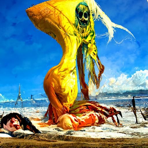 Dead Mermaid on Beach: Dark Fantasy Horror Art