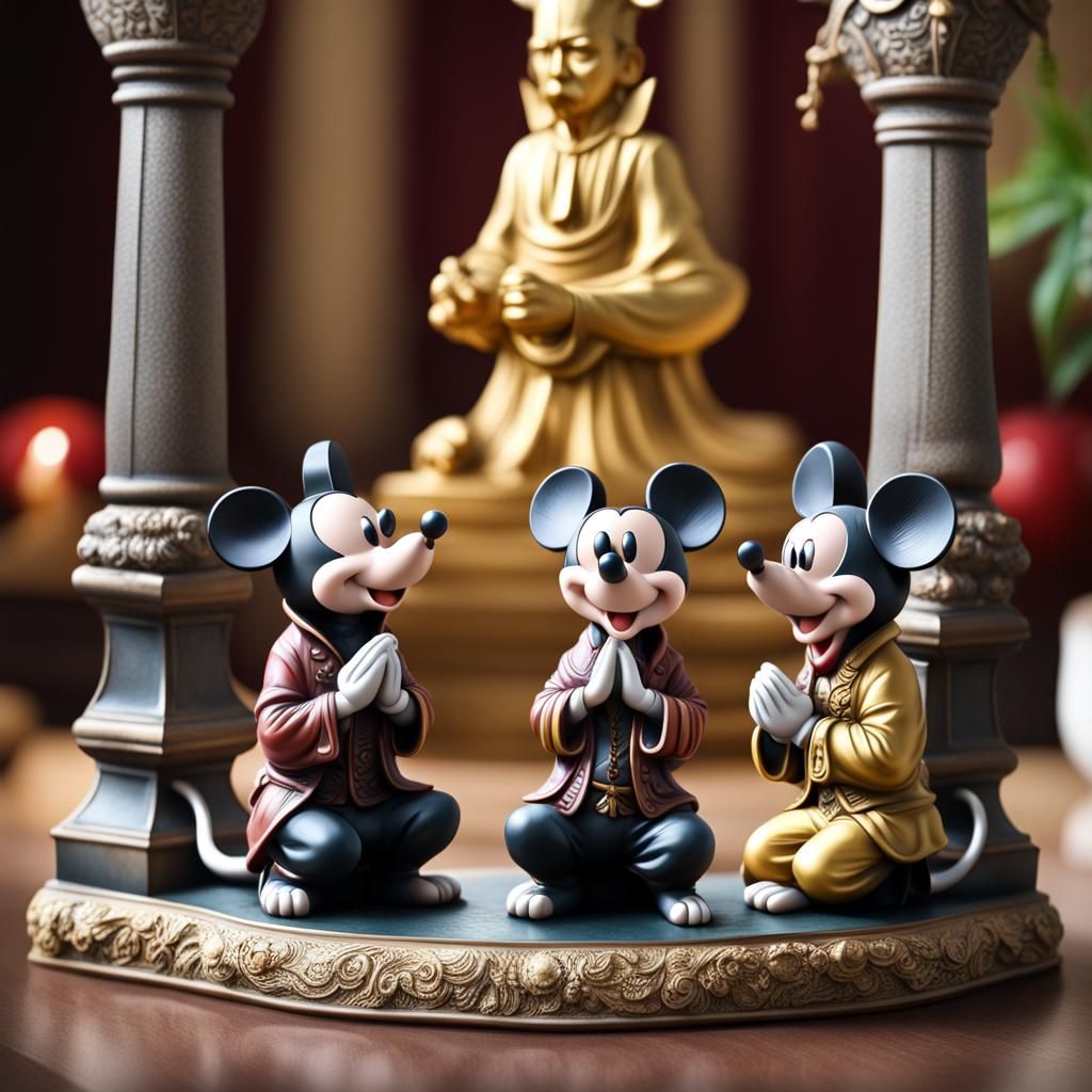 Rats Worshiping King Mickey Mouse Statue