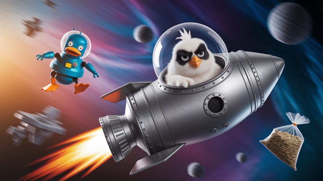 Grumpy Chick's Space Adventure with Robot Duck
