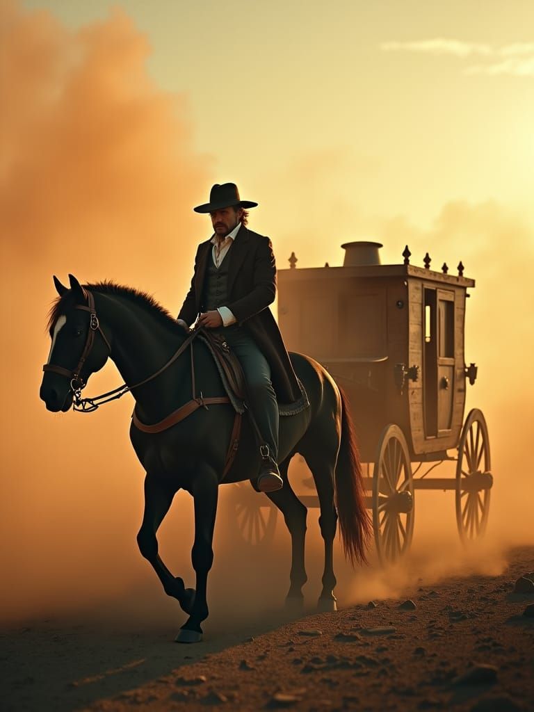 Highwayman Stagecoach Robbery in Cinematic Western Style