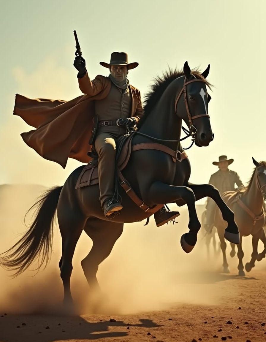 Dramatic Highwayman Stagecoach Holdup: Cinematic Film Still