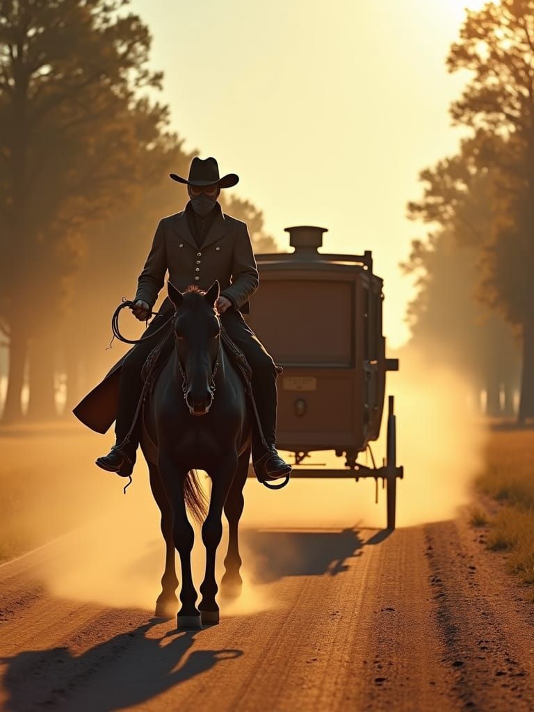 Highwayman Stagecoach Robbery in Golden Hour Light
