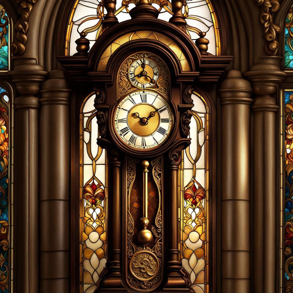 Stained Glass Grandfather Clock with Mouse Detail