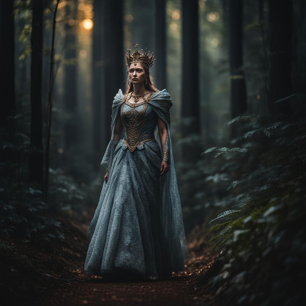 Goddess Cerdewin in a Dark Forest, Hyperrealistic