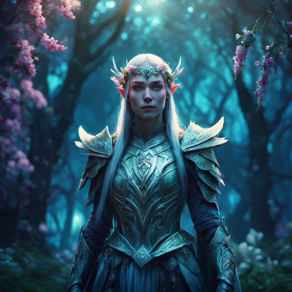 Mystical Elven Priestess in Ethereal Light