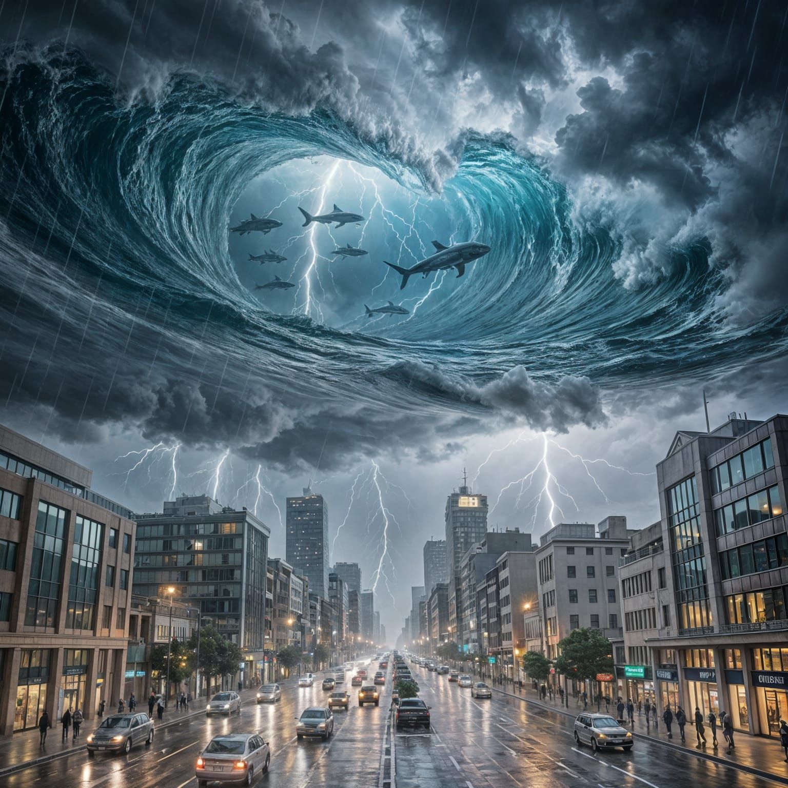 Cinematic Cityscape Under a Turbulent Sky-Ocean Storm