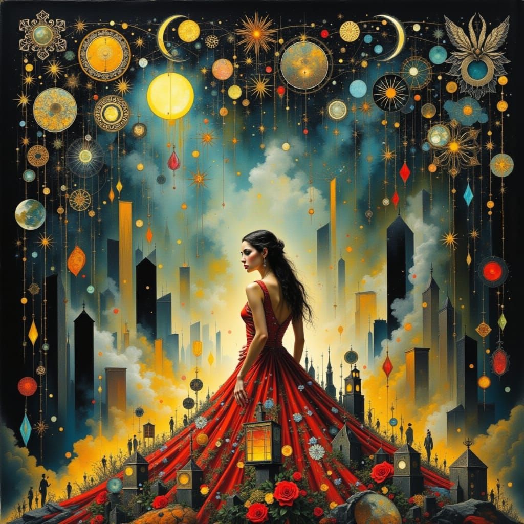 Magical and Wondrous Latina Warrior in Futuristic City