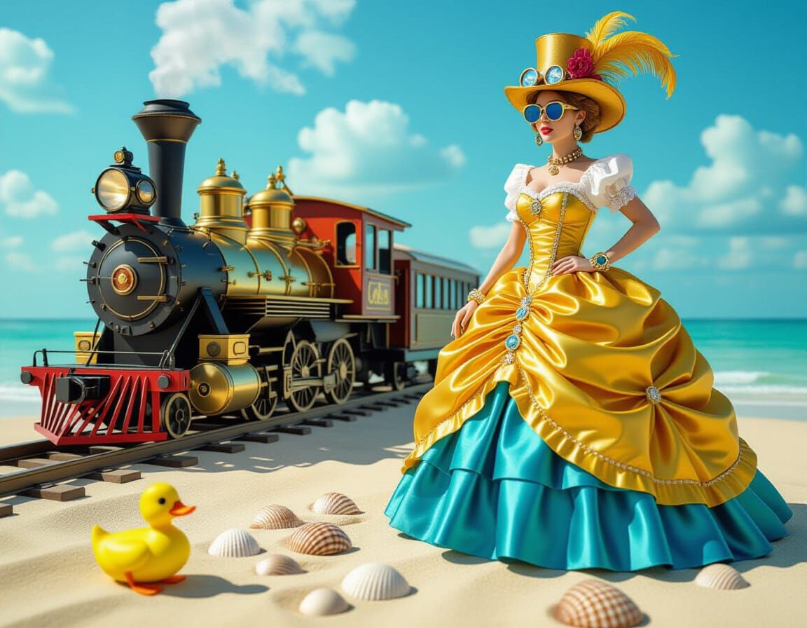 Steampunk Beach Vacation with Troll in Silk Dress