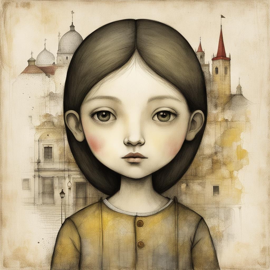 Colorful Portrait of a Girl in Children's Book Style