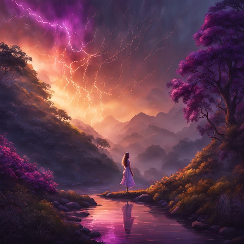 Woman Dancing in Storm: Hyper-Realistic Digital Art