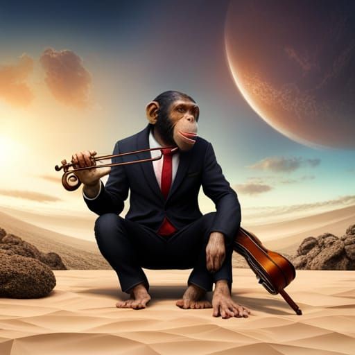 Chimpanzee in Business Suit Plays Instrument