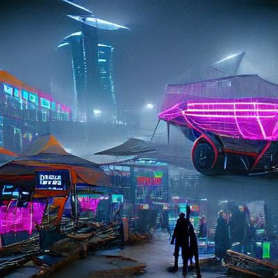 Futuristic Cyberpunk Market in Neon Style