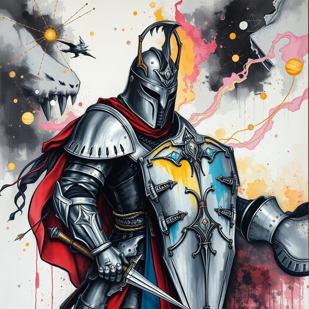 Mystical Warrior in Surreal Rainbow Armor