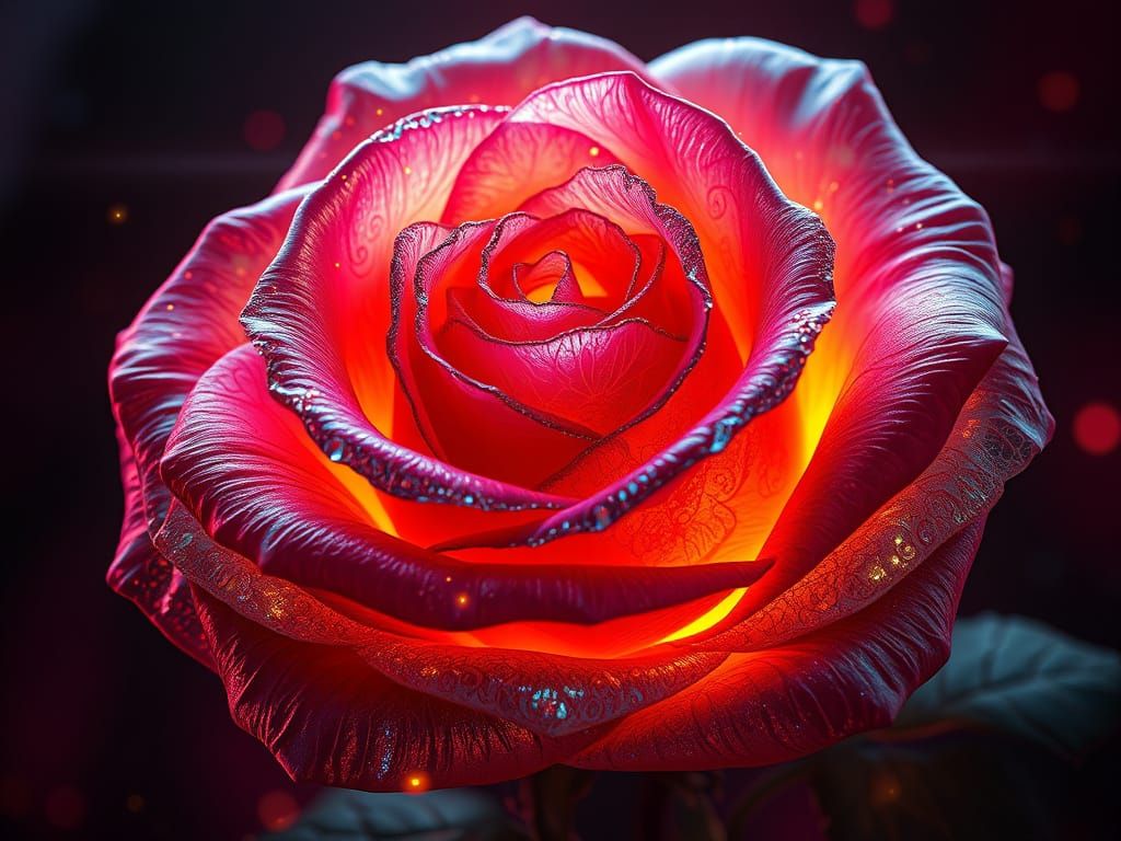 Ethereal Rose with High-Tech Decorations as Digital Art