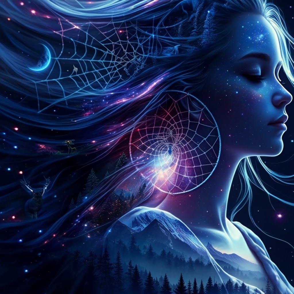 Ethereal Stardust Girl with Dream Catcher