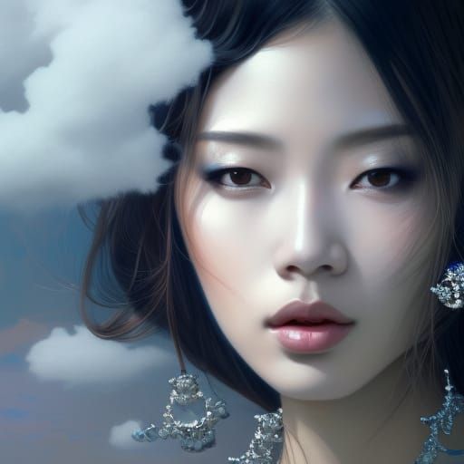 Glamorous Asian Model in Art Nouveau Style