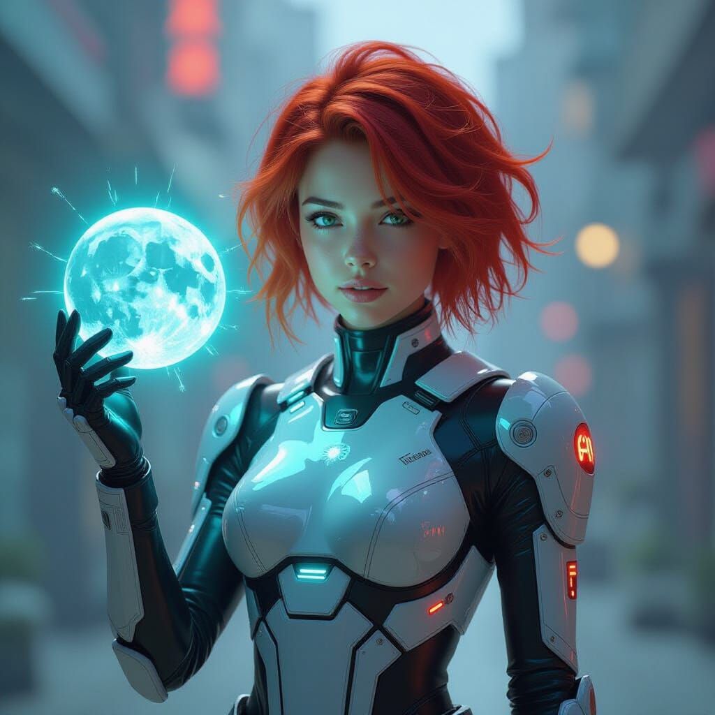 Girl with Moonshard in Cyberpunk Style
