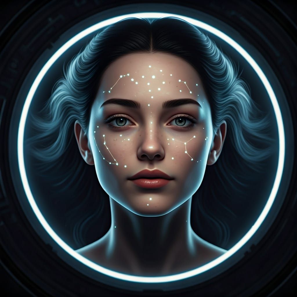 Woman's Face Adorned with Glowing Constellations