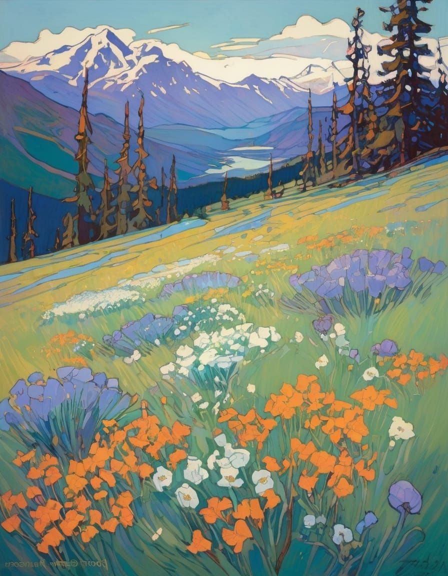 Blossoming Alpine Meadow in Vibrant Colors