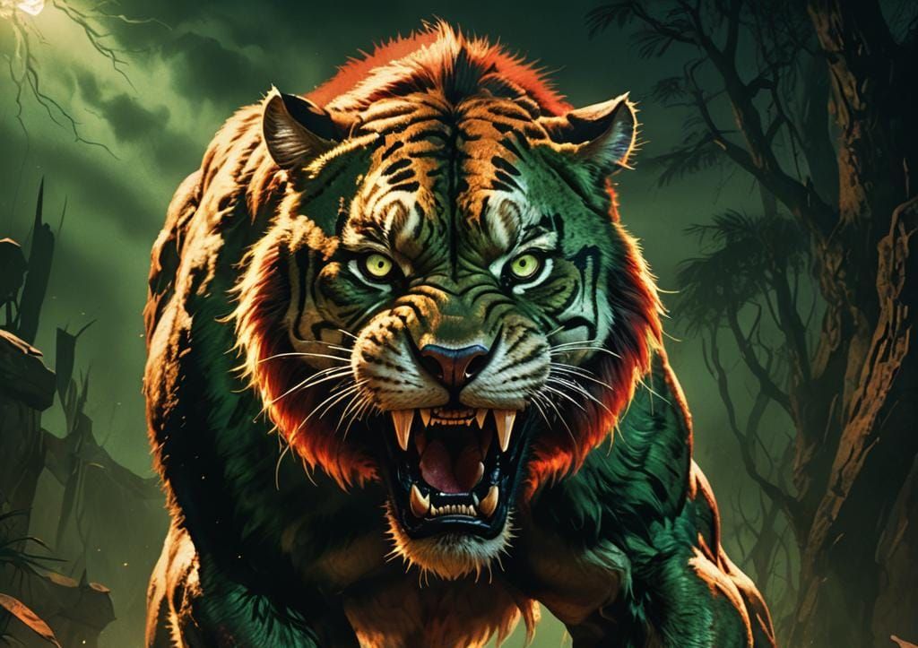 1970s Horror Movie Poster: Sabertooth ManTiger