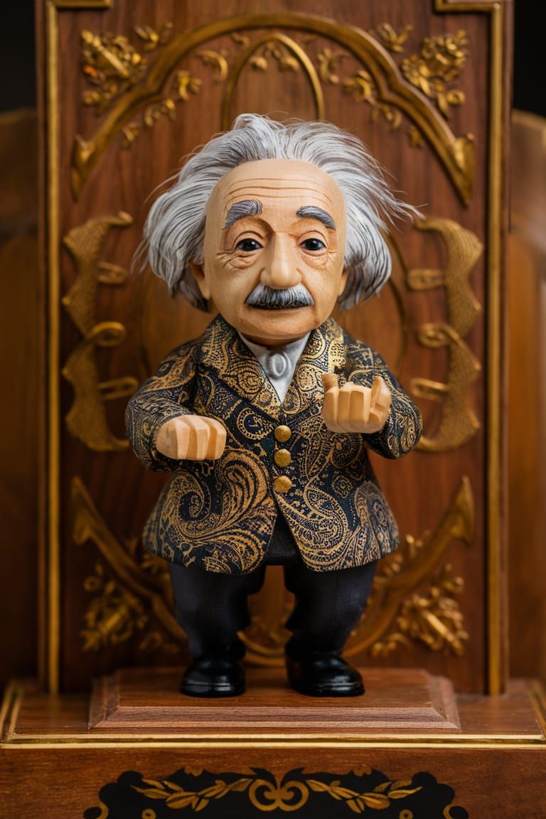 Intricate Wood Carving of Einstein by Automata Artist