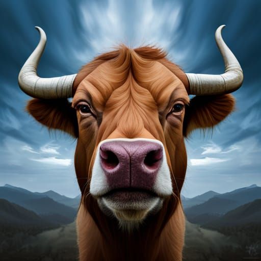 Angry Bull Portrait with Letter W, Professional Photography