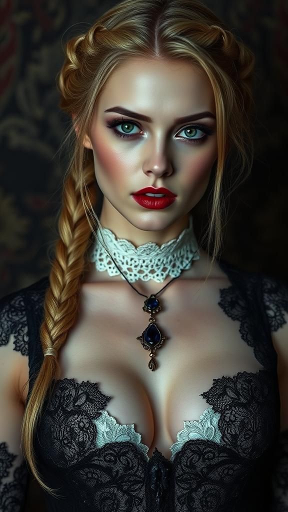 Vampire Woman in Gothic Lace and Shadows