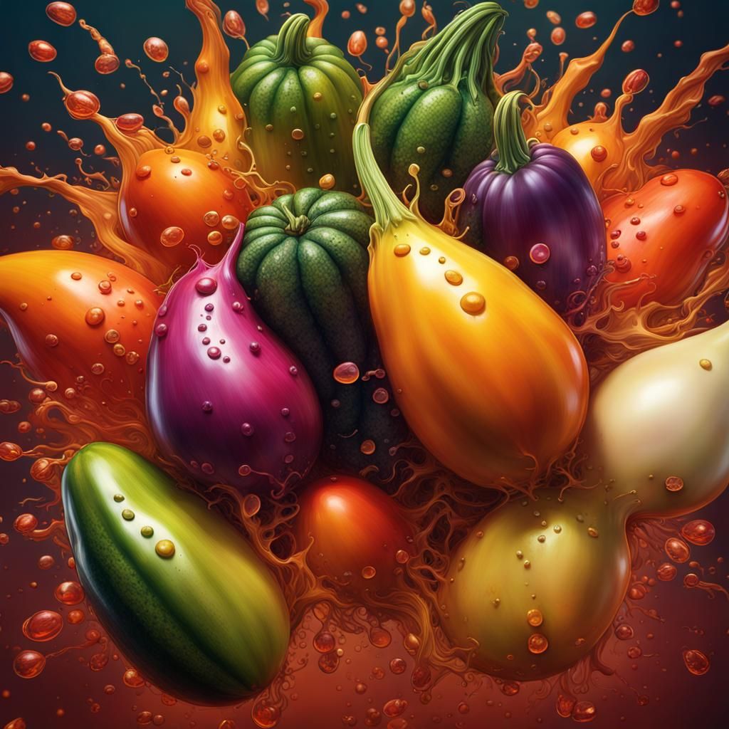 veggies explosion , splash art digital ,fantasy art