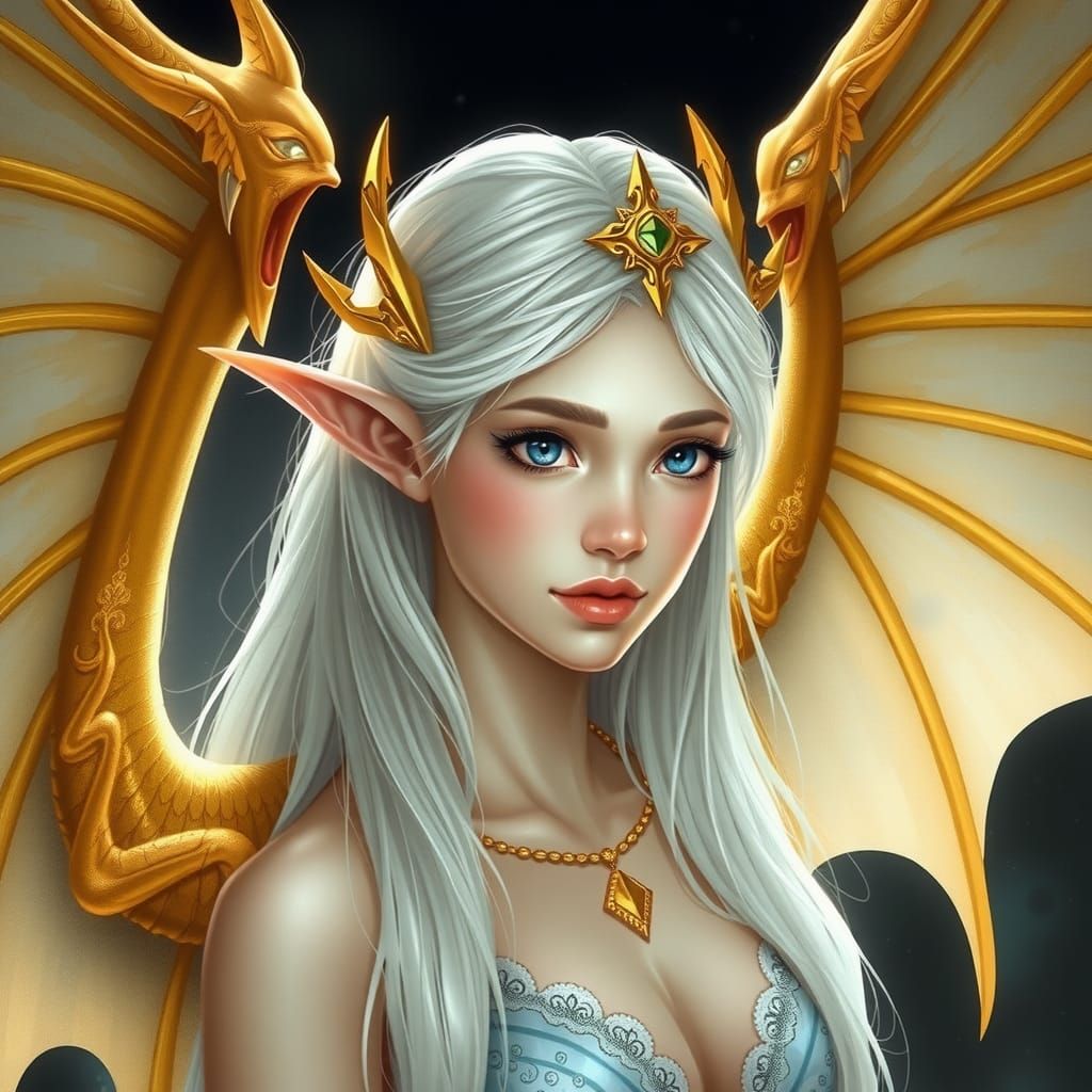 Half-Elf with Dragon Wings in Ethereal Fantasy Art