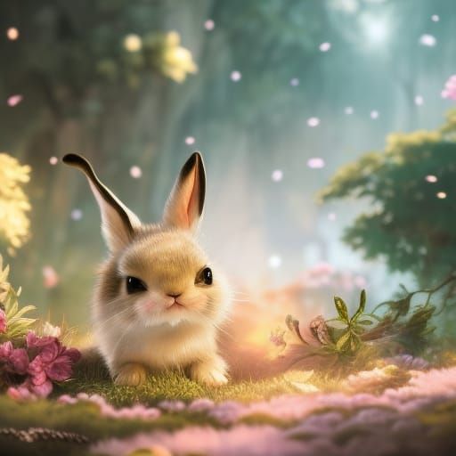 Cute Anime Bunny in Teacup Illustration