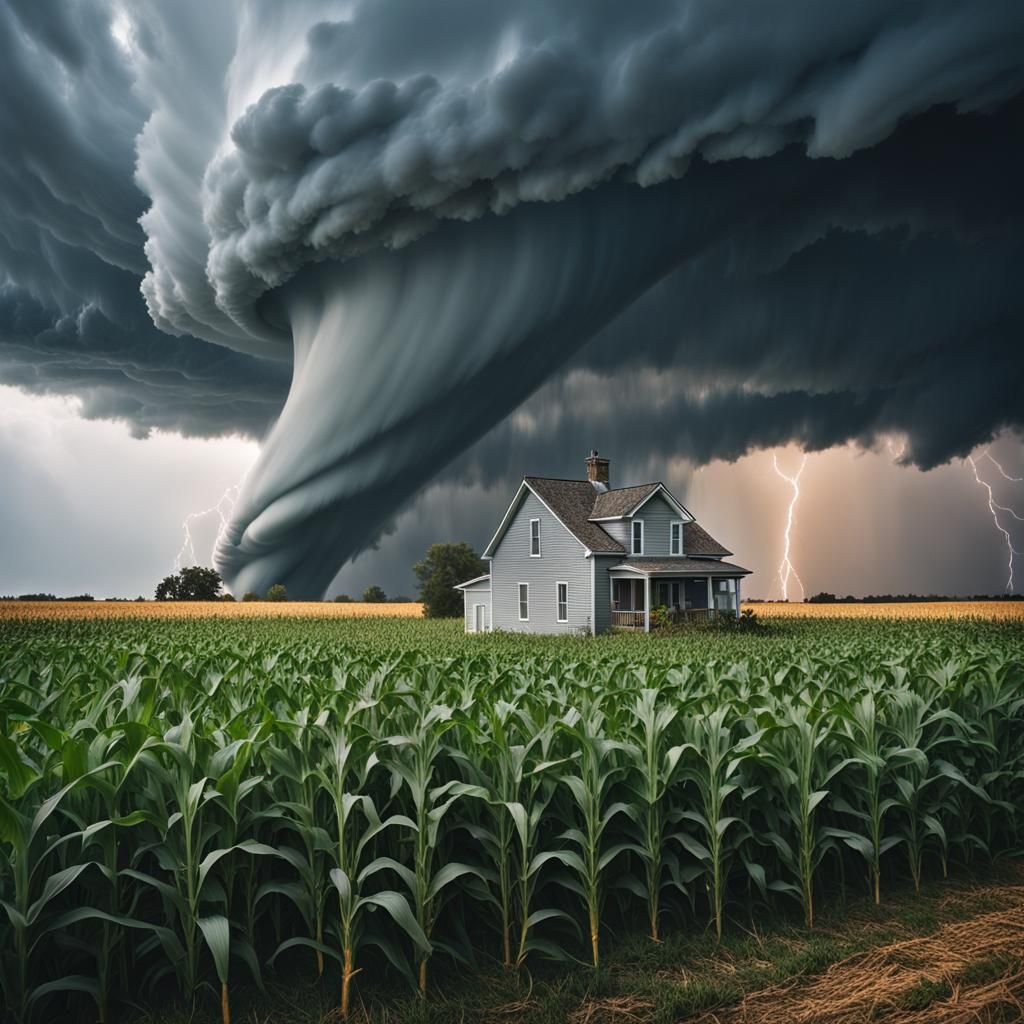 Dramatic Macro Photograph of a Tornado in Cornfield