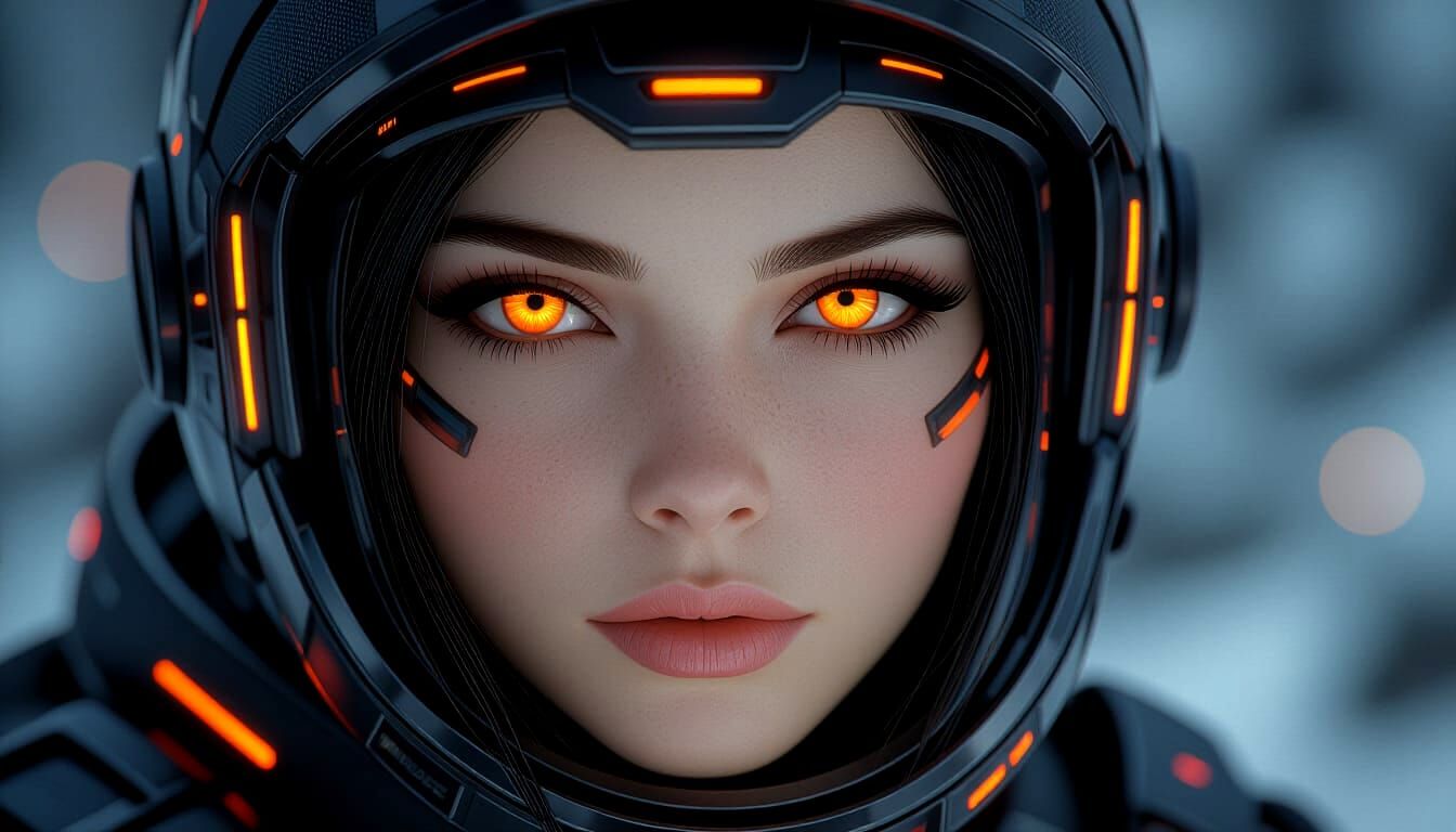 Sci-Fi Woman Portrait with Glowing Eyes in 8K