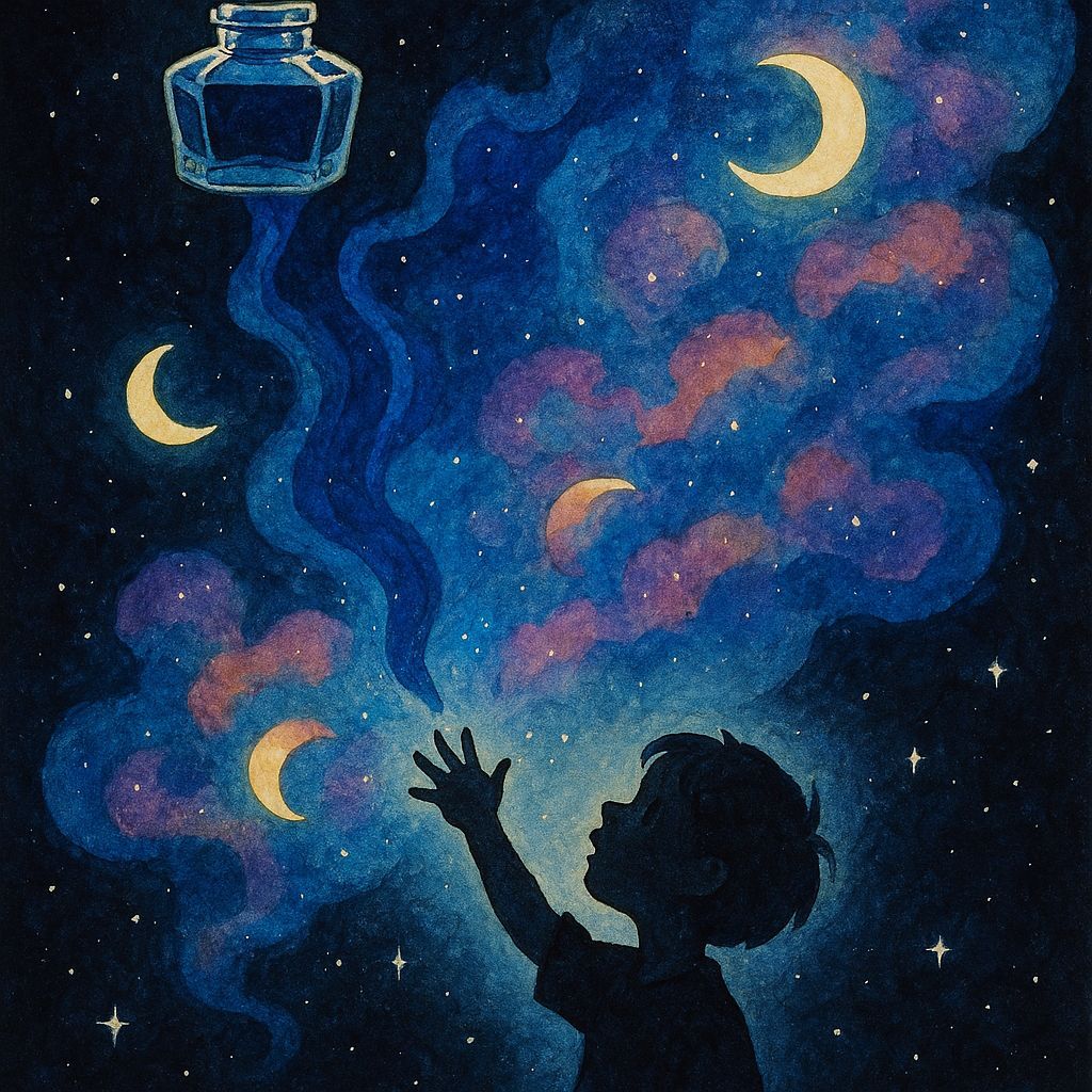 Cosmic Ink Dreamscape in Watercolor Animation Style