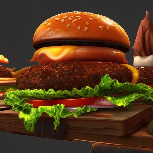 Delicious Burger: Detailed Matte Painting in 8K