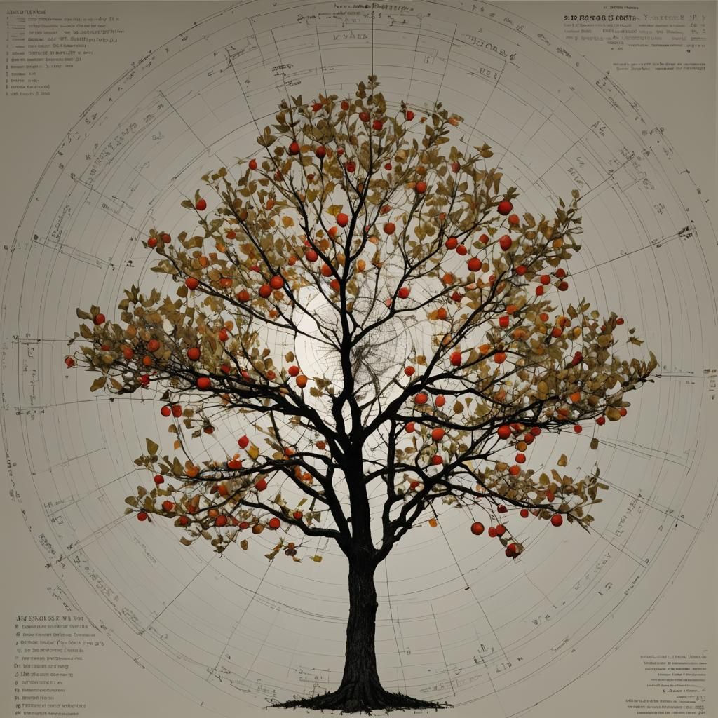 Autumnal Equinox Apple Tree in Wireframe Style