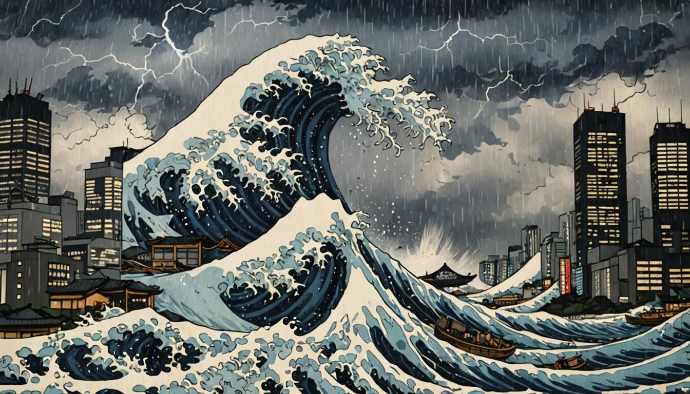 Tsunami in Tokyo: Ukiyo-e Style