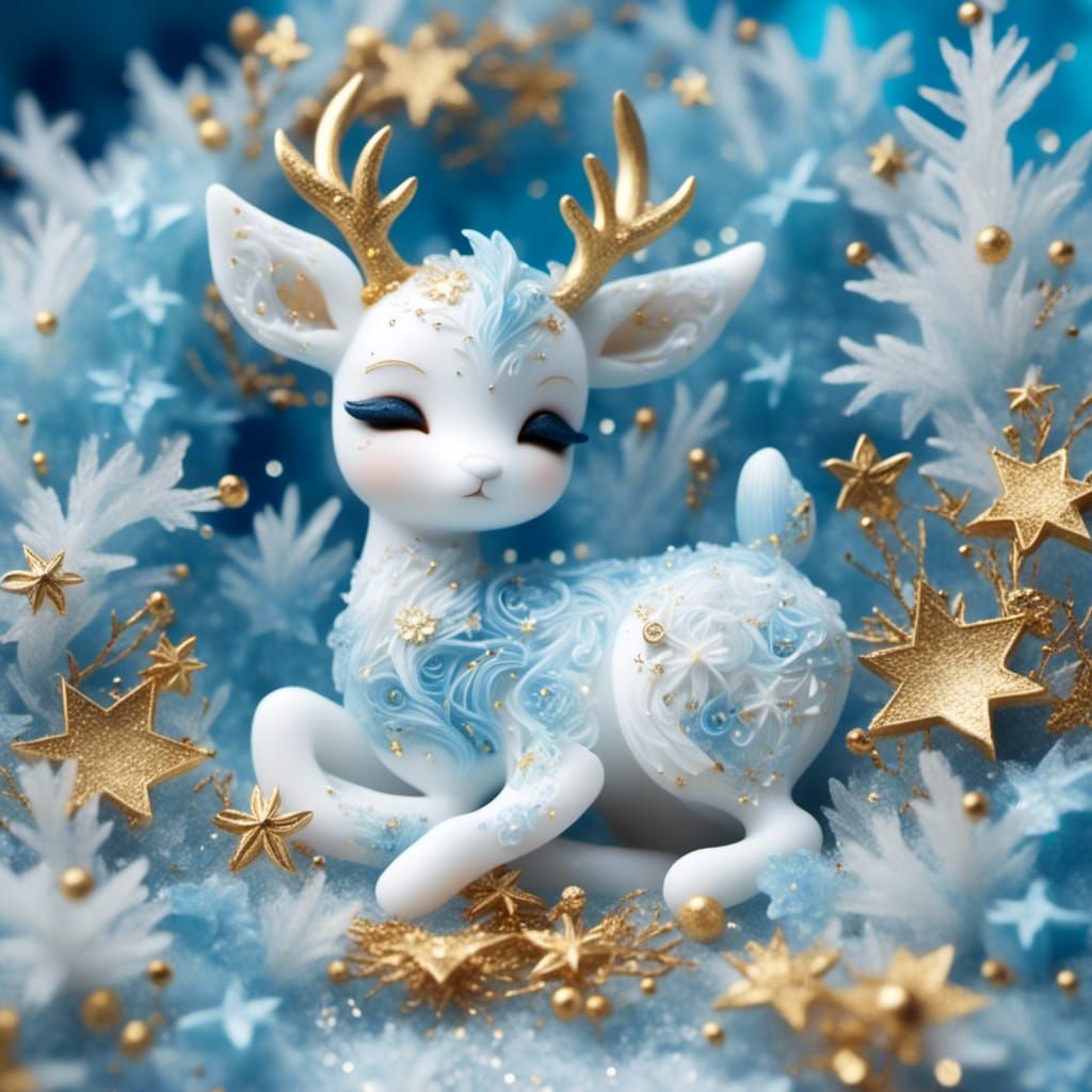 Chibi Deer in Starry Night with Crystal Aesthetic